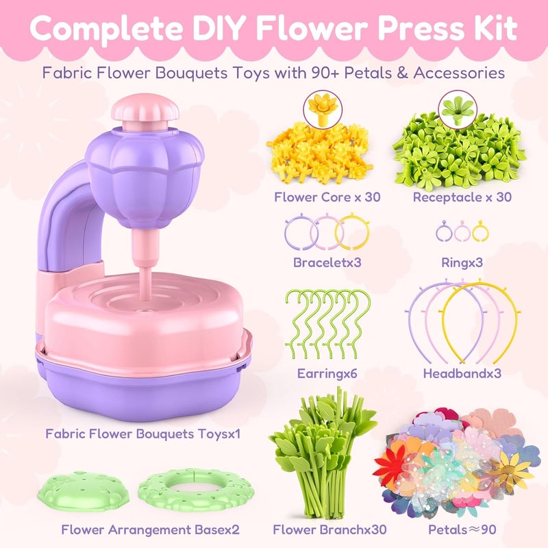 IBLOTIME Fabric Flower Bouquets Toys DIY Flower Press Kit Arts and Crafts for Kids Ages 4-8 6-8 8-12 Girls, Creative Flower Bouquet Making Set Craft Supplies Gifts for 7 Year Old Girl Birthday Christmas - Image 2